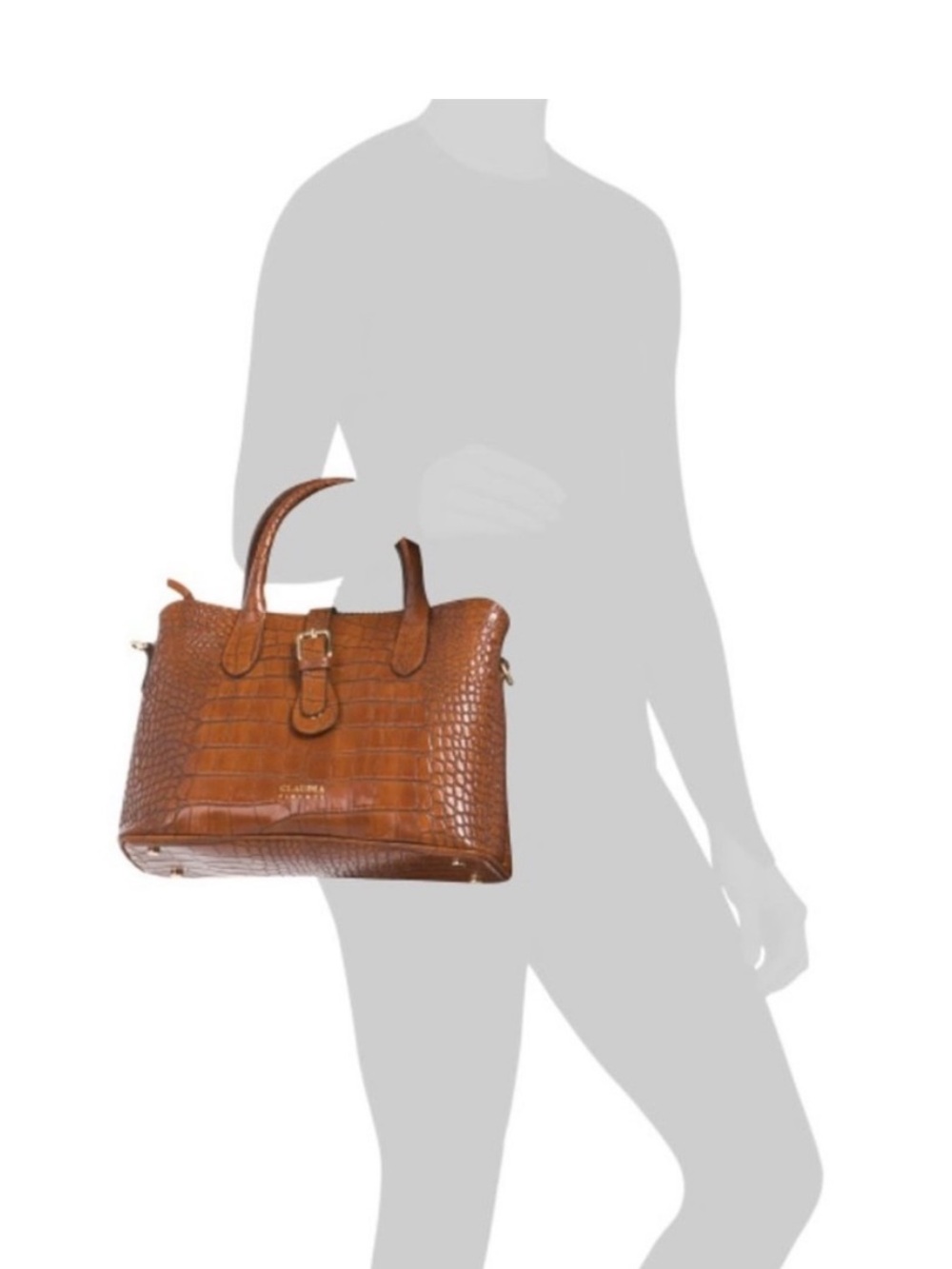 NWT Claudia Firenze Women's Croc-Embossed Leather Satchel in Brown
